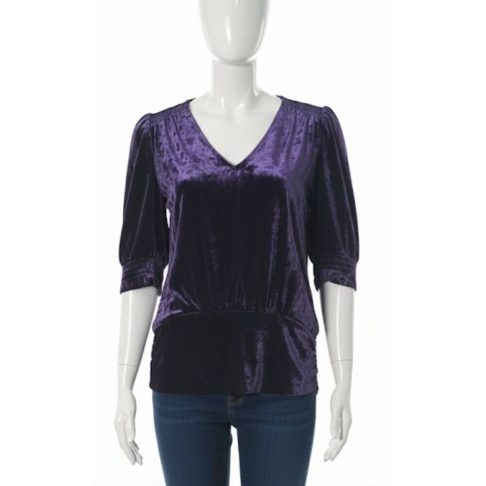 Ramy Brook Womens Medium Ruched crush velvet Top Purple Viscose &Silk